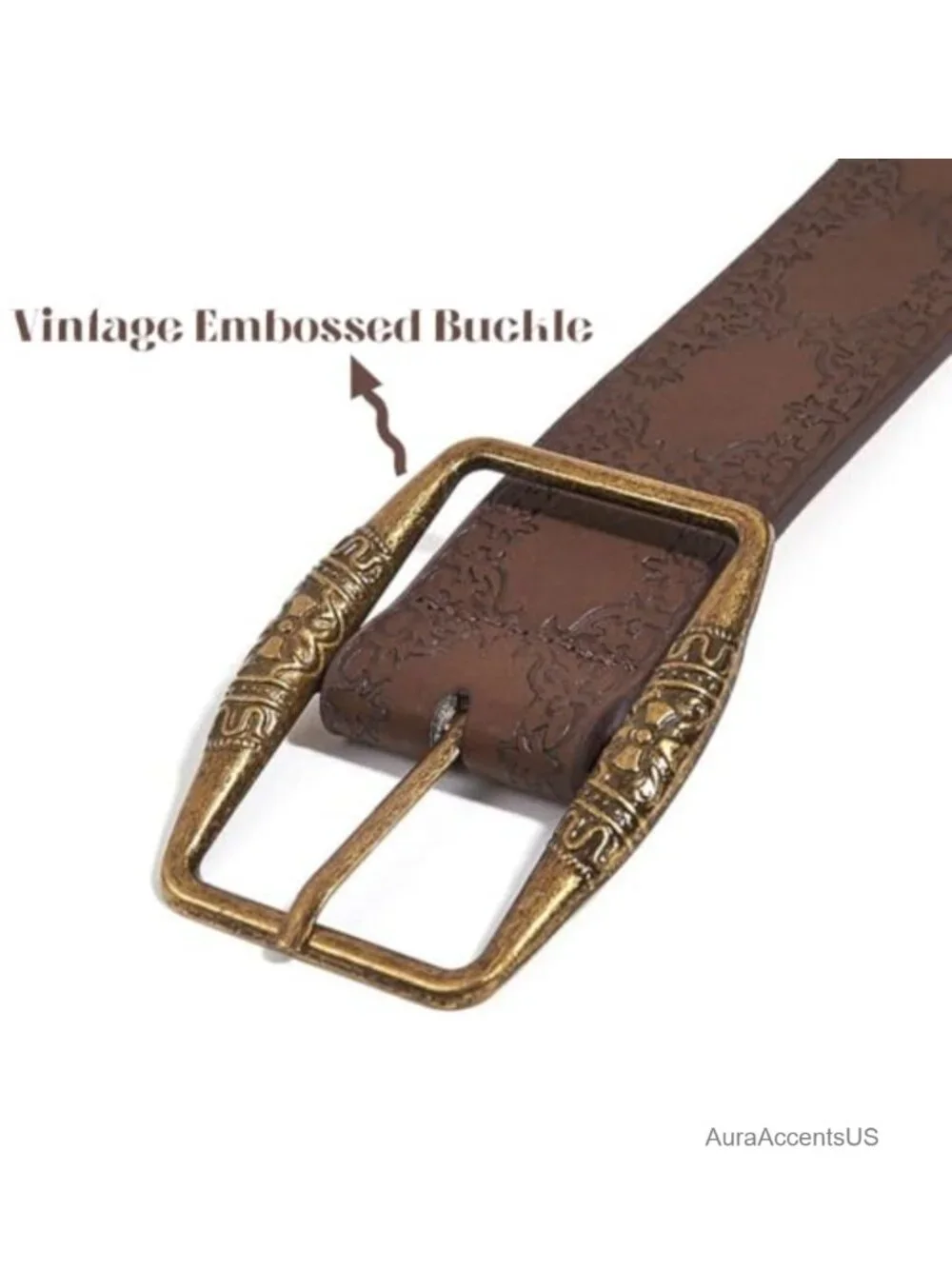 Vintage Western Faux Leather Belt Metal Buckle Country Cowgirl